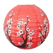White Cherry Blossom Red Paper Lantern 30cm