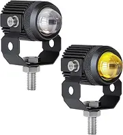 Performance Motorcycle LED Spotlights Fog Lights White Amber Dual Beam Flash 50W Super Bright 12V, Pack of 2