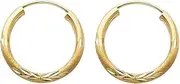 [JewelryWeb] 14k Yellow Gold 2mm Budded Sparkle Cut Endless Hoop 17mm Earrings-Hoop Earring for Women