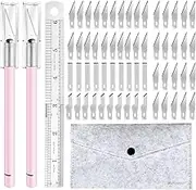 Craft Hobby Knife , Exacto 2 Knives and 60 Blades with a Bag Precision Cutter for Cutting Carving Scrapbooking Stencil Pink