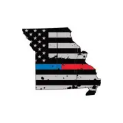 Distressed Thin Blue Red Line Missouri State Shaped Subdued US Flag Sticker