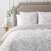 Duvet Cover Nordic White Subtle Leaf Pattern Quilt Cover Set Collection (Beige and White, Queen)