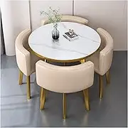 YAXANSIH Modern Conference Room Table Business Coffee Table Office Reception Round Dining Table Set for 4, Business Reception Desk Table and Chair Combination, Hotel Lobby Dining Table Set(Beige)