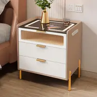 在飛比找樂天市場購物網優惠-【高品質】床頭櫃 智能實木床頭柜簡約現代輕奢皮質臥室網紅無線