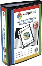 4 Square A5 Display Book Folder - 80 Pockets (160 Sides) Black Presentation Folder for Professionals, Business, Students, Projects, School, Colleges, Home, Office