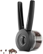 Dreamfarm Ortwo Lite Original Ergonomic, 1-or-2-Handed Re-Fillable Salt, Pepper, Spice, Seed, Coffee Mill with 6 Grind Settings - 2oz Black