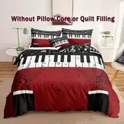 v1611 Bed Sheets pcs Soft Music Notes Print Duvet Cover Set - Comfortable Piano Bedding for Bedroom and Guest Room with Vibrant Colors - Duvet 3-Piec