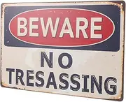 GARVALON Warning Paintings Metal Garden Sign Rustic Iron Art Weatherproof Outdoor/indoor Private Property Caution Sign