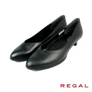 【REGAL】日本原廠手工素面圓頭跟鞋 黑色(F84M-BL)