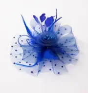 Fascinator, Royal Blue Headband Style with Flowers, Beads & Net Fits 40cm Head
