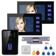 7" TFT RFID Video Door Phone Intercom Doorbell 2 Monitors+Electric Strike Lock