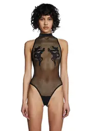[Club Exx] Bad Luck Dragon Fishnet Bodysuit - Black