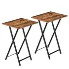 Folding TV Tray Tables, Set of 2 Side Table for Small Rustic Brown + Black