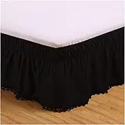 Elasticated Bed Skirt,Wrap Around Bed Skirts, Valance Sheet Double Ruffle Elastic Pompom Fringe Bed Skirt White Black Gray Wrap Around Bedskirt Twin Queen King(78x80inch)