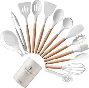 14 PCS Kitchen Silicone Cooking Utensils Set Wooden Heat Resistant Wooden Spoons Gadgets Tool for Nonstick Cookware