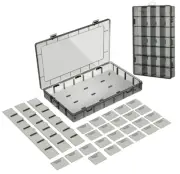 Gray Clear Plastic Organizer Box w/ 28 Grid Compartments Adjustable Dividers