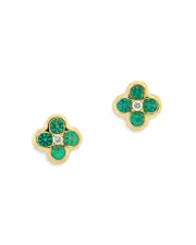 Bloomingdale's Fine Collection Emerald & Diamond Bezel Clover Stud Earrings in 14K Yellow Gold