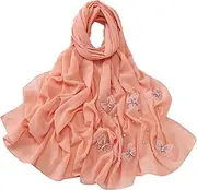 [Mkjuuior] Muslim Pearl Chiffon Hijab Stereo Butterfly Flower Beaded Malaysia Scarf Islamic Clothing