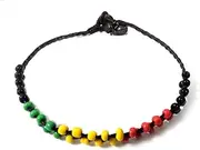 [PTN Handmade Jewelry] Beads Anklet Rasta Black Raggae Bells Boho Handmade Cotton Cord (AK0008)