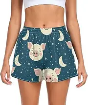 [FRODOTGV] Cute Moon Pig Faces Women Athletic Shorts Loose & Comfy Work Out Shorts for Running Walking Workout Beach Lounge S