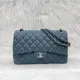 [二手] Chanel A58600灰藍色小羊皮銀扣Coco Jumbo 30cm經典大型口蓋包