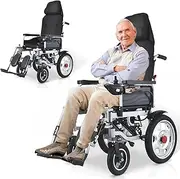 Adults Electric Wheelchair,25 Miles Longer Range Power Wheelchair, All Terrain Motorized Wheelchair, Reclining Electric Wheelchair for Seniors with Dual Motors,Foldable, Airline Approved,Weatherproof