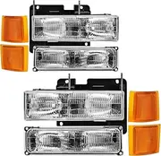 Headlight Assembly Compatible with 1994-1998 OBS Chevy Silverado C/K Series 1500 2500 3500, 94-98 Silverado/Tahoe/Suburban Headlamp with Bumper Light