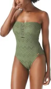 Vince Camuto 284745 Crochet Bandeau One-Piece Safari Green, Size 14
