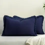 Set of 2 Fringe Throw Pillow Covers with Tassel Trim for Farmhouse Living