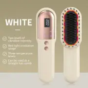 White Mini Rechargeable Ionic Hair Straightening Comb | Portable Wireless Vibrat