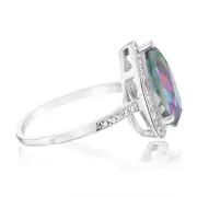 Sterling Silver Pear Mystic Quartz and Zirconia Ring, N
