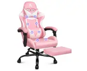 ALFORDSON Gaming Chair Office Massage Computer PU Leather White & Pink