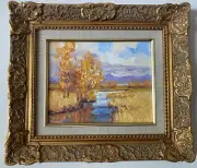 Oil on canvas original painting-Colorful Fall Scenery-ornate gold frame