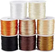 PH PandaHall 1mm Silky Satin Cord for Bracelet, 8 Rolls Nylon String Yellow Series Rattail Satin Thread Bracelet Beading String for Bracelet Necklace, Kumihimo, Macrame Craft, Lanyards, 262yards/240m