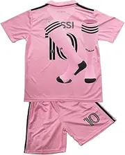 [MGXWYQ] Kids Football Jersey No 10 Kit Shorts Socks Set,Youth Size, Soccer Uniform 3 Pieces Set (Pink 9~10 Years)