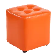 Orange Square Stool with Solid Wood Frame