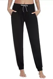 Women’s Ekouaer Lounge Pants Joggers Black With Gray Side Stripes Size Large NWT