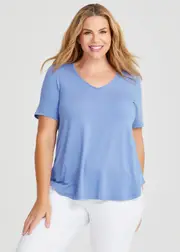 [Taking Shape] Taking Shape Bamboo Foundation Short Sleeve Top Size 20 in Cornflower Blue - Plus Size Women's Tops & T Shirts Cornflower Blue