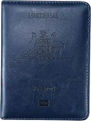 [ILIYAH] Passport Holder Compact RFID Passport Wallet Passport Protector Lightweight Leather Passport Covers with Card Slots Travel Holder(Navy)
