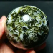 TOP 524G Natural Green Tourmaline Unicorn Gem Mica Symbiotic Crystal Ball R652