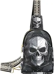 [miaozhen] Trendy Black Abstract Geometric Skull bag for travel fashion sling bag for men for day pack, Black Abstract Geometric Skull