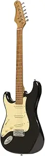 Stagg SES-55 BLK LH Series 55 Left Handed Electric Guitar with Solid Paulownia Body l Tempered Maple Neck l 22 Fret Maple Fingerboard l Aged White 3-Ply Pickguard l Brilliant Black Finish