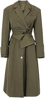 [Generic] Women's Plus Size Solid Color Irregular Two-Piece Windbreaker Jacket, Lapel Long Sleeved Loose Waist Jacket