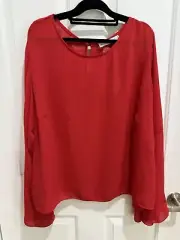 Atmos & Here Size 26 Ladied Red Plus Size Designer Top With Fluted Split Sleeves