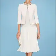 Beach Wedding Two Piece Sheath Mother of the Bride Dress Wedding Guest Church Elegant Jewel Chiffon Satin Lace Short Jacket Dresses with Appliques Race Day Dre