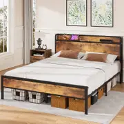 Advwin Metal Bed Frame Queen Size Storage Headboard with Charging Station and USB Ports
