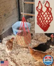 Muzzys RED Chicken Coop Flock Block Bird Seed Hanging Bag Veggie Treat Holder