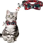 TuoYi Christmas Pet Collar with Xmas Theme Decor and Bell,Adjustable Bow Collars for Small Medium Dogs Cats Pets (Red&Green)