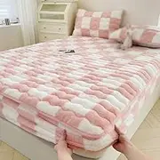 Bed Sheets Deep Pockets Queen Size,Solid Color Plush Thicken Quilted Mattress Cover, Warm Soft Crystal Velvet Bed Fitted Sheet (Color : Color A, Size : 90 * 200cm)
