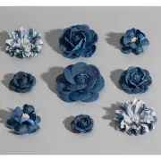 9 PCS Denim Fabric Flower Shape Patch Set，Denim Ribbon Fabric Flowers for Dre...